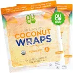 NUCO Certified Organic, SHELF STABLE, Paleo, Gluten Free, Vegan Non-GMO, Kosher Raw Veggie Coconut Wraps Turmeric Flavor. NO Salt Added Low Carb and Yeast Free 10 Count (Two Packs of Five Wraps Each)