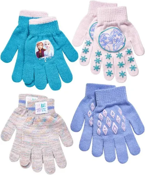 Frozen Elsa and Anna Winter Set, Little Girls 4 Pair Mittens or Gloves ,Age 2-7