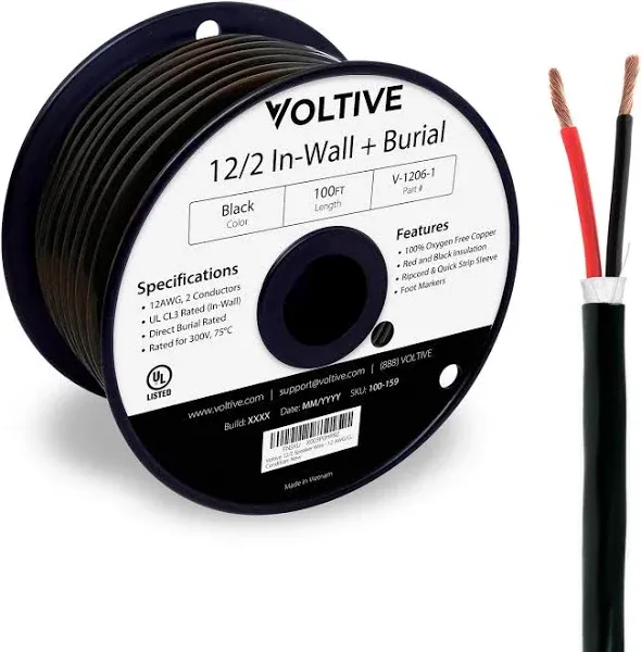 Voltive 12/2 Speaker Wire - CL3 - In-Wall & Direct Burial - OFC - 100ft - White