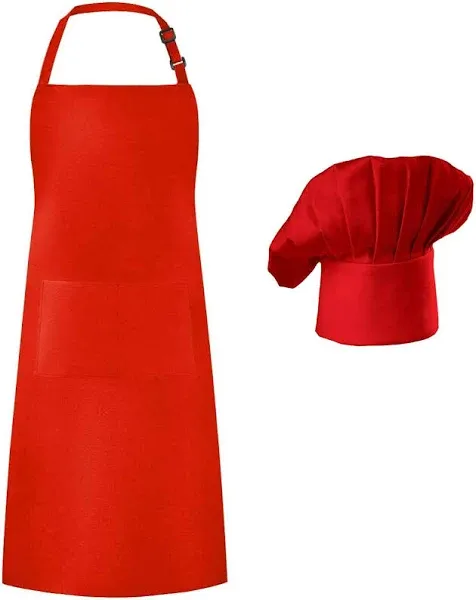 Hyzrz Chef Hat Apron Set, Chef Hat and Kitchen Adult Adjustable Baker Costume Apron for Men and Women