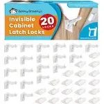 Benny Bradley's Invisible Baby Proofing Cabinet Latch Locks (20 Pack) - No Drilling or Tools Required for Installation, Works with Most Cabinets and Drawers, Works with Countertop Overhangs