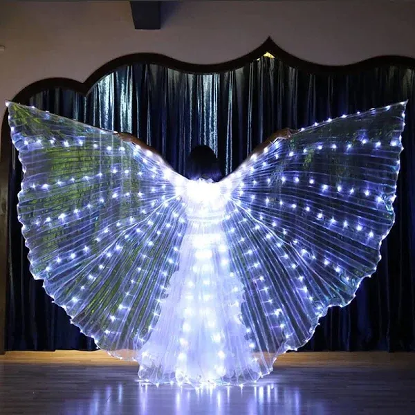 GEZICHTA LED Isis Wings Glow Light Up Belly Dance Costumes with Sticks Performance Clothing Carnival Halloween