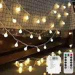 GHUSTAR Battery Operated LED Globe String Lights, 2-Pack Total 52ft 120LEDs - Each 26ft 60LEDs 8 Mode Waterproof Christmas Fairy String Lights with Remote