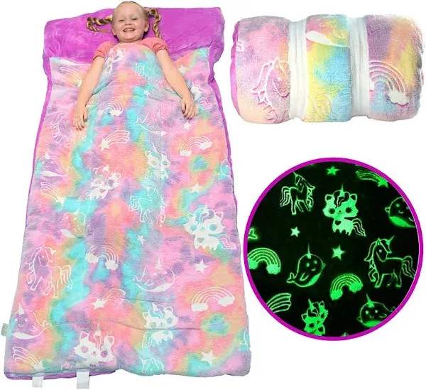 Kids Sleeping Bag Glow in The Dark Slumber Bag for Girls and Boys - Large, Soft, Durable, Warm, Plush Sleeping Bags - Dinosaur & Unicorn Gift for Sleep Overs