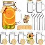 TANGLONG Mason Jar with Lid and Straw 24 oz Mason Jar Cups Set of 8 Glass Cup...