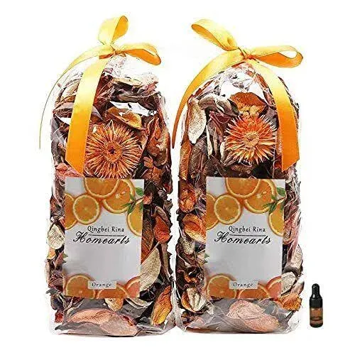 Qingbei Rina Fall Potpourri Bags,Orange Scented Potpourri Dried Flowers, Thanksgiving Decorative Bowl Vase Filler,Home Fragrance,Autumn Harvest Farmhouse Decor,8.4oz(Citrus)