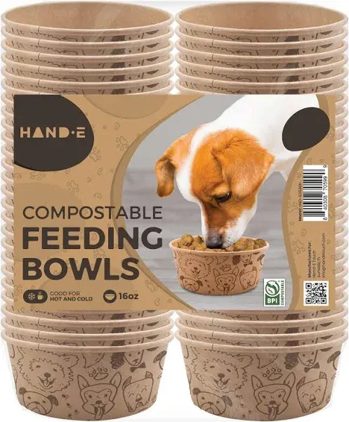 Small Dog Bowls - 15 Compostable Disposable Feeding Bowls for Dogs and Cats