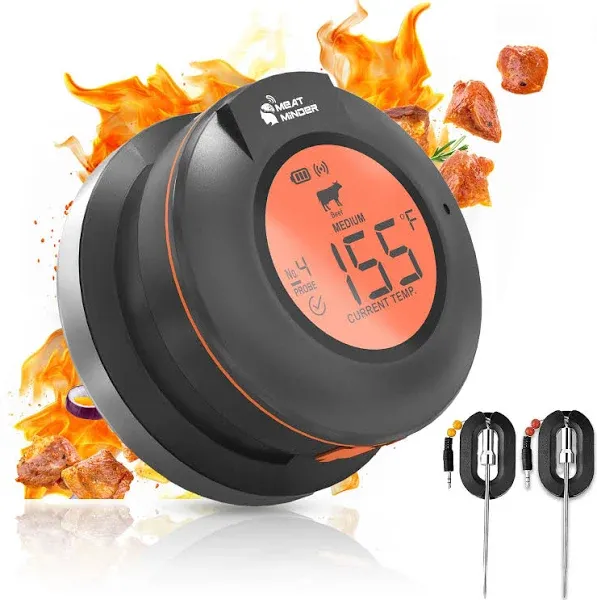 Meat Minder Pro Wireless Grill Smoker Smart Thermometer Weber Upgrade Replacement with Food Meater Probes 195ft Range iOS Andriod Free Smart APP Auto Reconnect Bluetooth Alarms