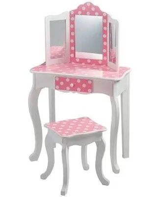 Teamson Kids Pretend Play Kids Vanity, Table and Chair Vanity Set with Mirror Ma