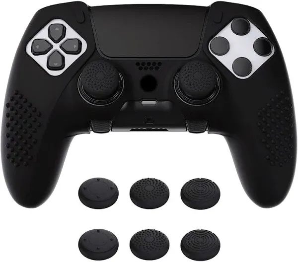 PlayVital 3D Studded Edition Anti-Slip Silicone Cover Case for ps5 Edge Controller, Soft Rubber Protector Skin for ps5 Edge Wireless Controller with 6 Thumb Grip Caps - Black