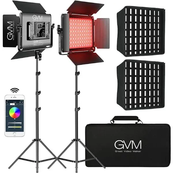 GVM 1000D RGB LED Light Panel 2-Light Kit with Softboxes