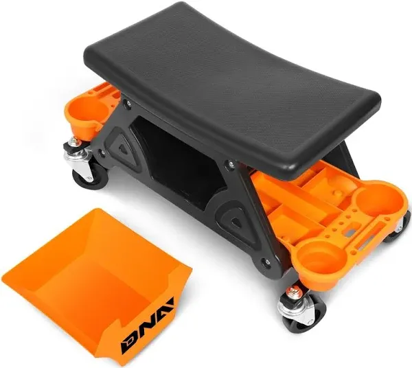 DNA Motoring TOOLS-00189 Mechanic Stool - 25-1/2&quot; x 13&quot; x 12&quot; (L x H x W), Rolling Work Seat w/Lockable Swivel Wheels and Storage Tool Tray