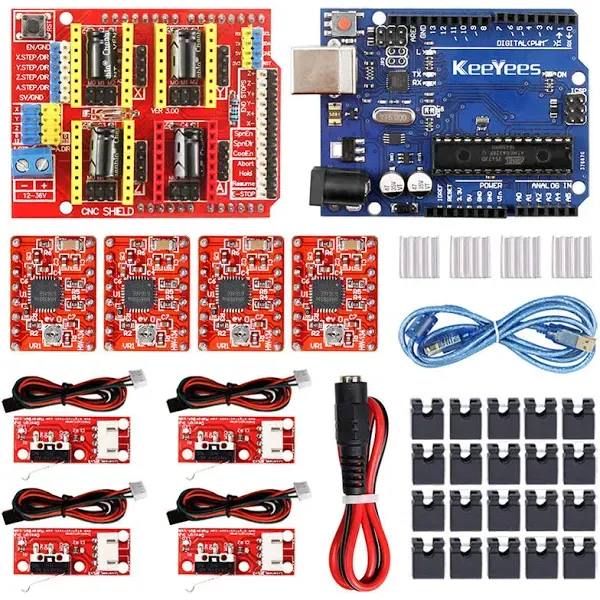 KeeYees Professional 3D Printer CNC Kit with E-Tutorial - CNC Shield Expansion Board V3.0 Board A4988 Stepper Motor Driver DC Power Cable Mechanical Switch Endstop with Jumper caps