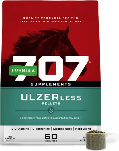 Formula 707 ULZERless Equine Supplement, 7.5lb Bucket – natural support for horses with ulcer risk factors