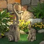 IVCOOLE Garden Statues Elephant Decor with LED Solar Lights - Set of 2 Good Luck Christmas Elephant Gifts for Women,Outdoor Statues Yard Decor for