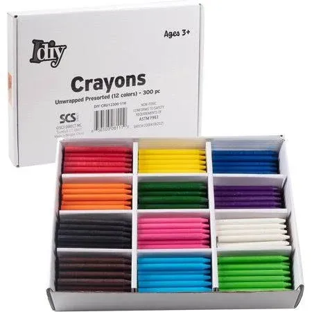 IDIY Unwrapped Bulk Wax Crayons (Pre-sorted 25 each of 12 colors)-No 300 ct