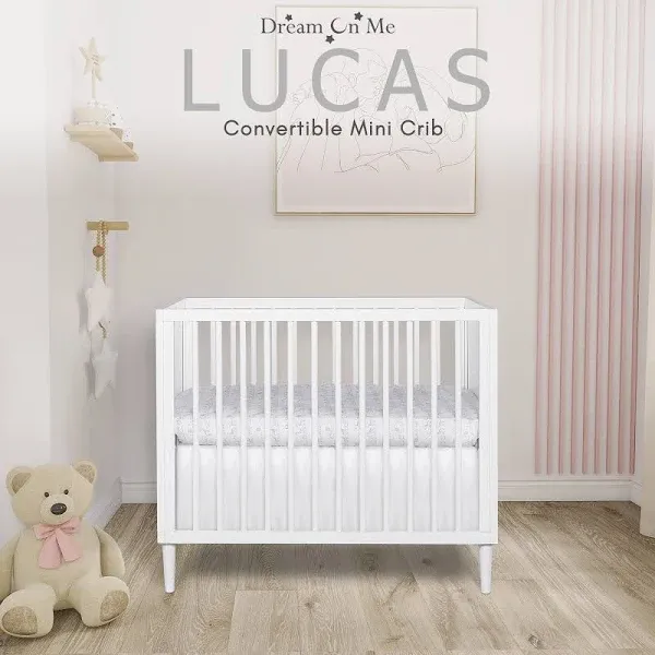 Dream On Me Lucas Mini Modern Crib with Rounded Spindles