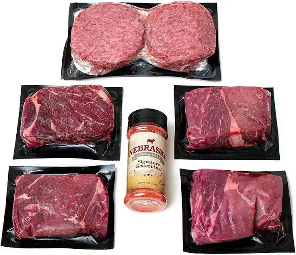 Aged Angus Top Sirloin and Premium Ground Beef Patties by Nebraska Star Beef - All Natural Hand Cut and Trimmed and Includes Seasoning - Gourmet