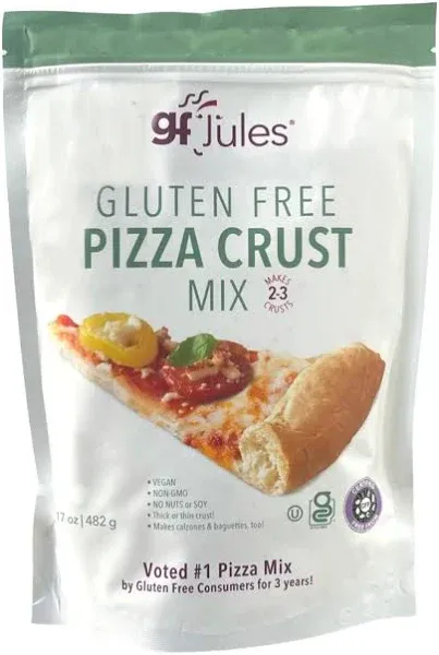 gfJules Certified Gluten Free Pizza Crust Mix | No Grit, Non-GMO, Vegan, Kosher & Top 9 Allergen Free | Dough Mix | Makes two-three 12 in. Crusts | 17oz Resealable Pouch