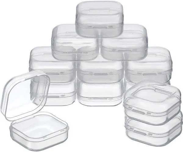 SATINIOR 12 Pack Clear Plastic Beads Storage Containers Box with Hinged Lid