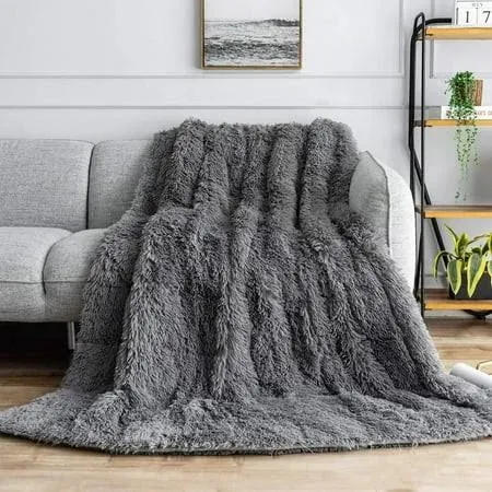 Uttermara Weighted Blanket Queen Size 15 Pounds for Adults, Sherpa Faux Fur Heavy Blanket for Couch Bed, Super Soft Plush Fleece & Cozy Sherpa Reverse, Luxury Long Fur Throw Blankets, 60" x 80", Gray