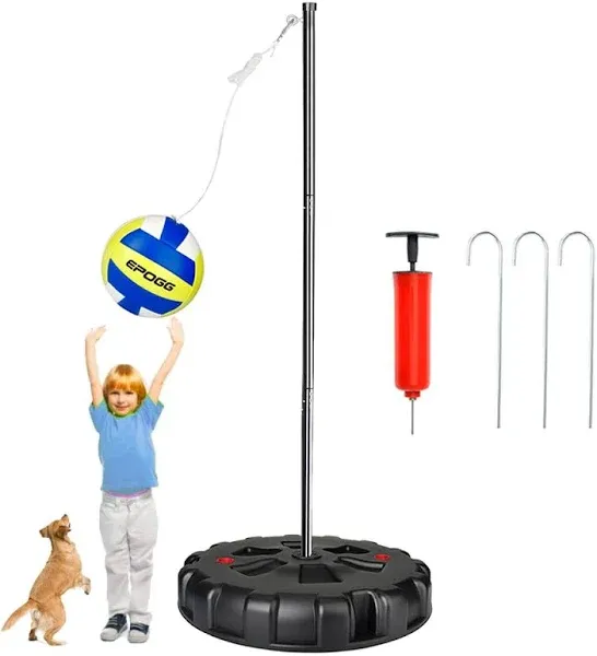 Tetherball Ball and Rope, Outdoor Portable Tether Balls and Rope set with Balls/Pump/Cord/Stakes/Heavy Duty Poles, Family Fun Outdoor Activity Tetherball Set for Outdoor Backyard Dog Lawn Beach