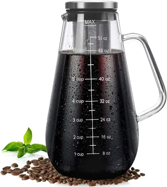 Cold Brew Coffee Maker with Airtight Lid and Glass Carafe