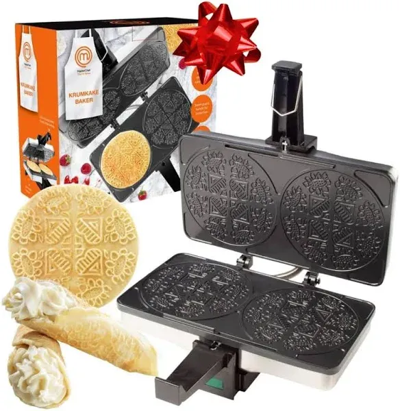 MasterChef Krumkake Baker-Make 2 Homemade Pizzelle Like Cookies, Great for Cannoli Filling & Waffle Cones, Fun Nonstick Electric Iron Press Kitchen Appliance-Home Made Treats Holiday Gift