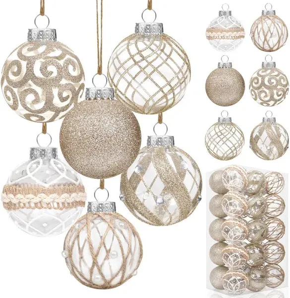 60mm/2.36inch Clear Christmas Ornaments Set, 30ct Champagne Christmas Ornamen...