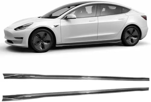 IKON MOTORSPORTS Side Skirts Compatible With 2017-2024 Tesla Model 3, IKON Style Gloss Black PP Polypropylene Side Skirts Extension Left Right Side Bodykit