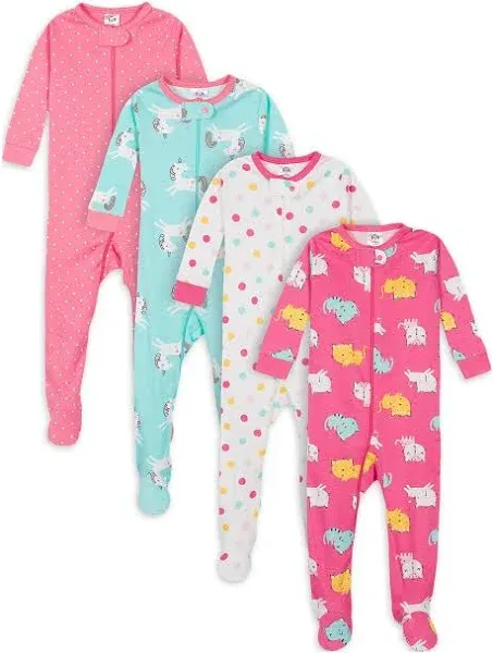 Gerber Baby Girls' 4-Pack Footed Pajamas