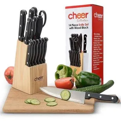 Cheer Collection 13-Piece Kitchen Knife Set with Wooden Block