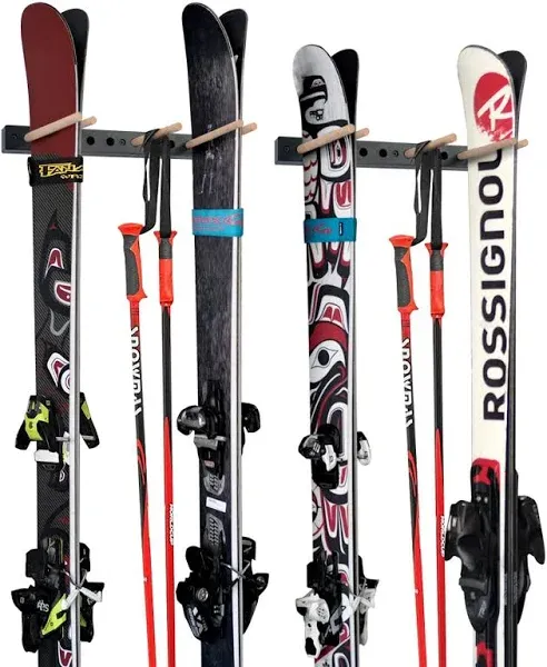 Ski Wall Rack Snowboard Wall Mount Storage Rack Holds 5 Pairs of Skis & Skiing Poles or Snowboard, for Home and Garage,2 Set CAIKEI