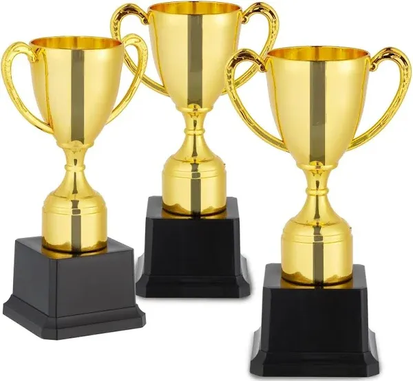 3 Pack 7 Inch Gold Plastic Trophies for Kids, Award Trophy Cup Set for Sports Tournaments, Competitions