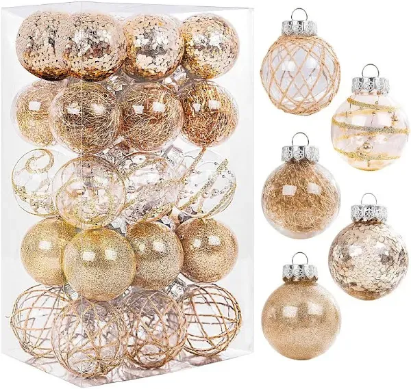 60MM/2.36&#034; Clear Plastic Christmas Ball Ornaments 30pcs Shatterproof Champagn...