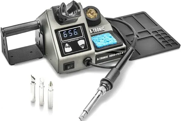 X-Tronic Model 9060-PRO-X • 200 Watt Stained Glass Soldering Iron Station w/4 Soldering Tips • Temp: 392°F - 842°F/200°C - 450°C • °C/°F Conversion • 0-30 Minute Sleep Timer.