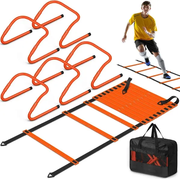 Speed and Agility Training Equipment: 5 Adjustable Agility Hurdles. 20ft Agility Ladder, Soccer Training Equipment Set for Kids Youth Adults