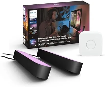 Philips Hue Play Starter Kit Two Black Hue Play Light Bars, Hue Hub, and Power Supply, Compatible with Alexa