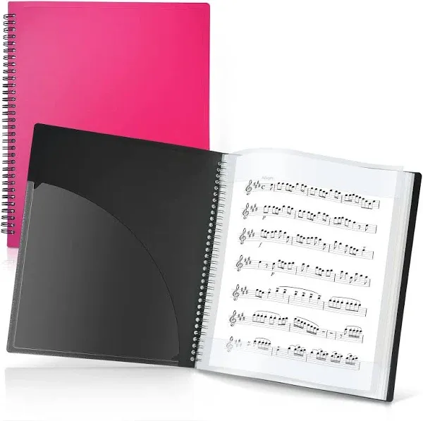 CRANBURY Sheet Music Folder 8.5x11 - Dual Use Music Holder (Pink), Store inside 24 Protective Sleeves or Write on Exposed Pages Outside Sleeves, 8.5 x 11 Spiral Notebook Binder Organizer, Lay Flat