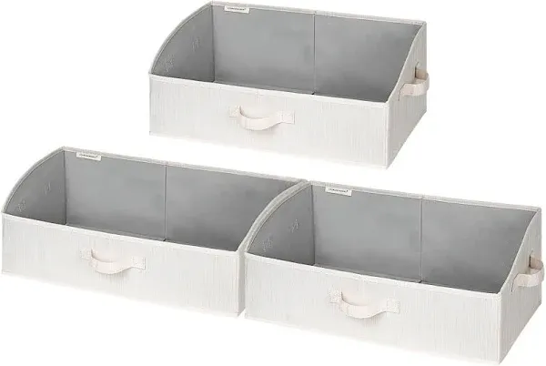 Htaiguo Closet Storage Bins, Trapezoid Storage Box, Fabric Bins And Baskets, Mixing Of Beige, White & Ivory, Jumbo, 3-Pack