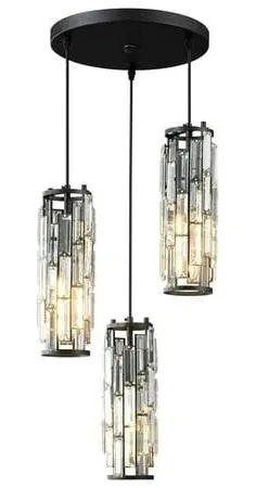 3 Light Modern Black Pendant Lighting Mini Crystal Chandeliers Adjustable Pendant Light Fixture Kitchen Island Dinning