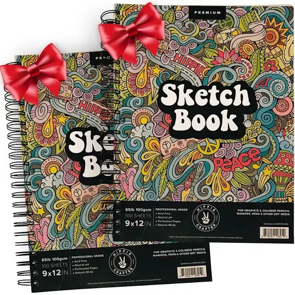 Marker Sketch Book Pack 9 x 12 inches Sketchpad, 2 Pack Pads 100 Sheets Marker Sketchbook for Drawing Spiral Sketch Book Bound 65lb Sketch Book for