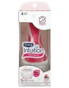 Schick INTUITION pink Razor Handle ISLAND BERRY Kit w/2 cartridges Travel Cap