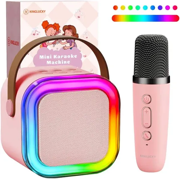 Mini Karaoke Machine for Kids Adults, Christmas Birthday Gifts for Girls 3-12+ Toy, Colorful Portable Bluetooth Speaker with 1 Wireless Microphones & Karaoke APP Premium (14M+ Songs) - Pink