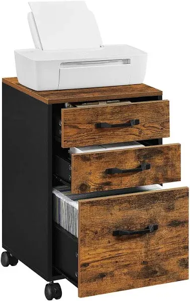 VASAGLE File Cabinet, 3 Drawers Filing Cabinet for Home Office, with Wheels, for A4, Letter Sized Documents, Hanging File Folders, Ink Black UOFC065B16