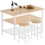 AWQM 3-Piece Beige Bar Table Set with Storage &amp; Stools for Small Spaces