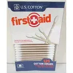 U.S. Cotton First Aid or Baby 100% Cotton Swabs, Wood Stick, 125 Count Boxes (Pack of 6 Boxes)