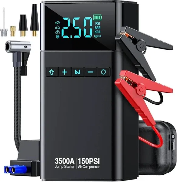 Portable Car Jump Starter with Air Compressor, 3500A 150PSI Car Battery Jump Sta