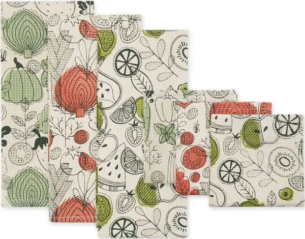 Design Imports Fresh Produce Print Dishtowel & Dishcloth Set of 6