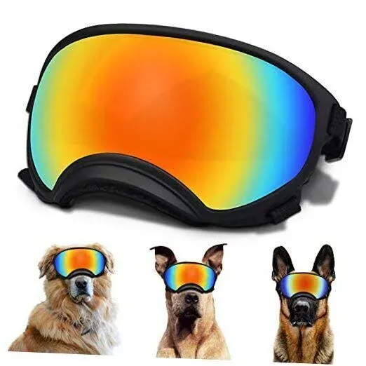 Dog Sunglasses, Dog Goggles with Adjustable Large Black Frame&amp;Colored Lens